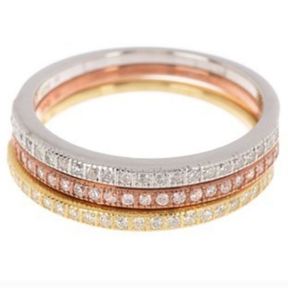 🔸️NWT Adornia Tri-tone Swarovski Crystal Detail Half Eternity Band Set Size 7